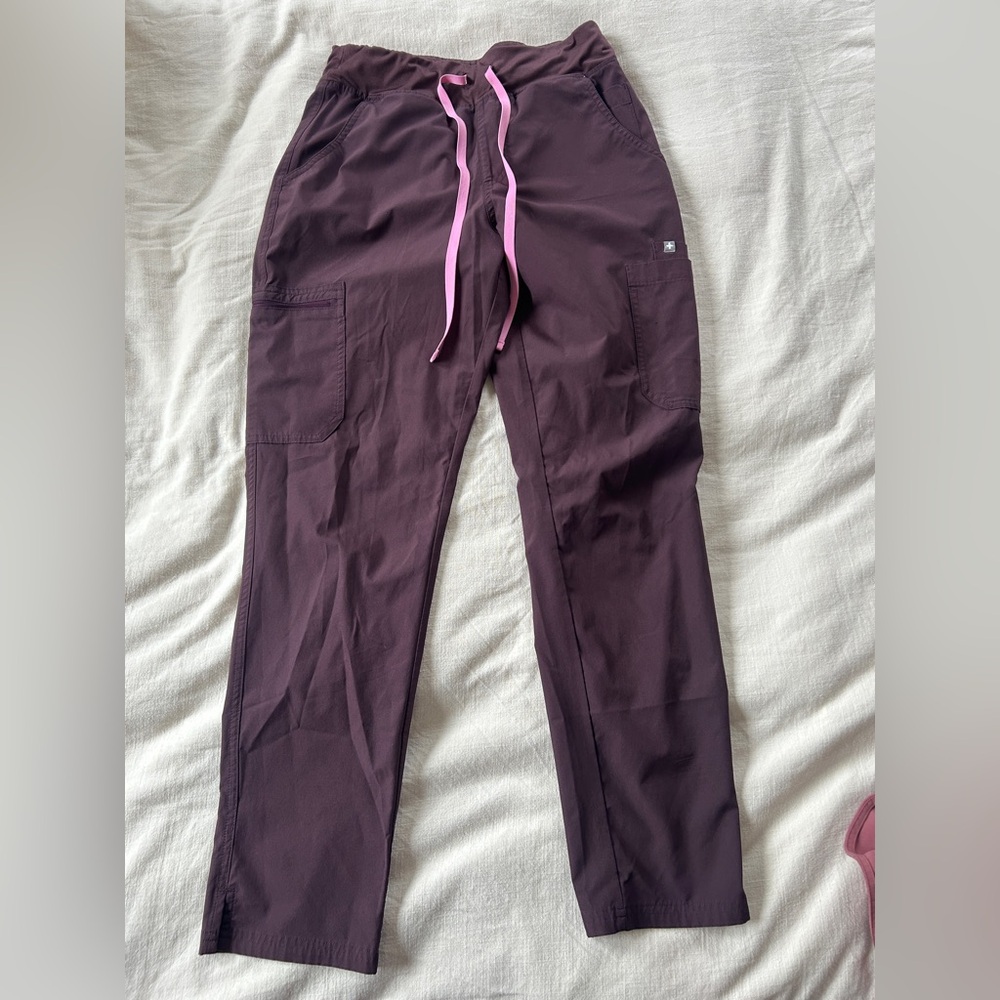Brown Scrub Pants with Pink Drawstring